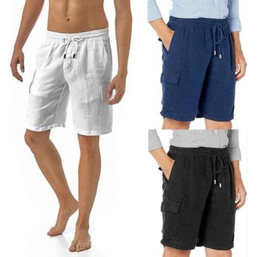 Cargo Shorts Men Shorts Summer Knee Length Casual Shorts Solid Color Drawstring Men All Match Multi Pockets Shorts for Working