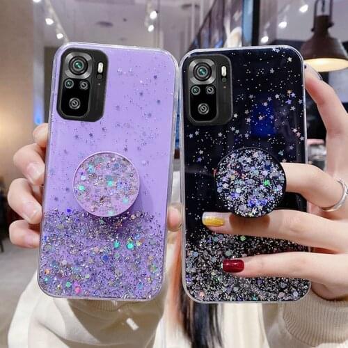 Silicone Phone Case For Redmi 9T Note 10 9 8 7 Pro 10S 9S 8T Redmi 9A 9C 8A 7A Poco F3 M3 X3 NFC Bling Soft Stand Holder Cover