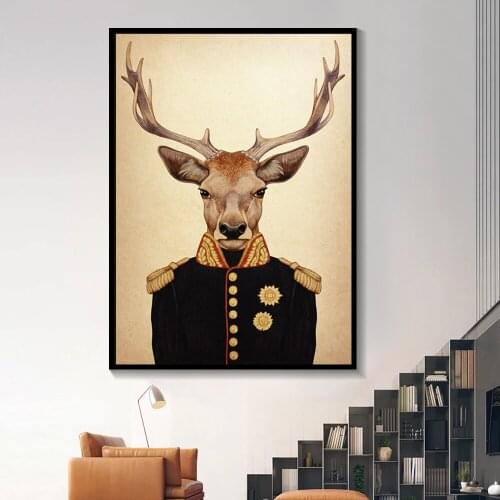 Nordic Retro Elk Deer head oil paintings Wall Art Wild Animal Posters And Prints Fashion Canvas Printing Pictures Home Decor