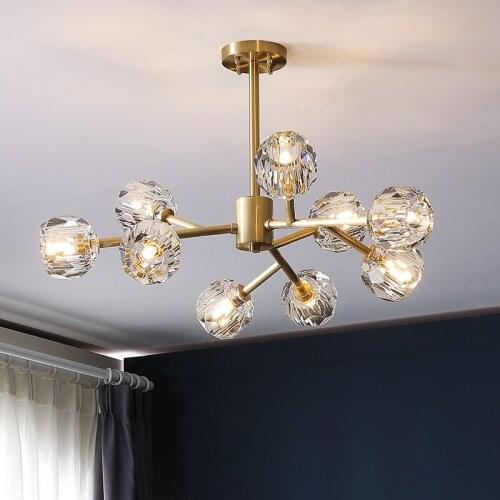 Modern Copper Luxury Chandelier for Living Room Simple Crystal Lighting Restaurant Bedroom Chandeliers Ceiling Crystal Lighting