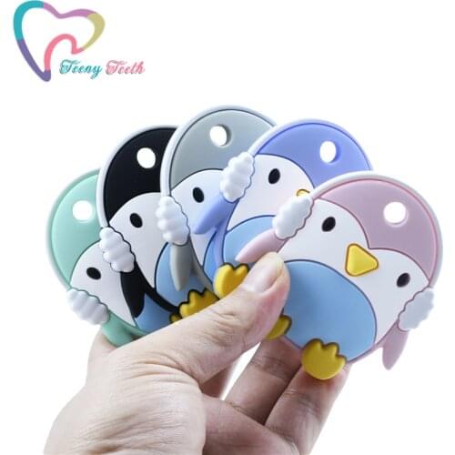 Teeny Teeth 5 PCS Silicone Penguin Teether Baby Teething Toys Infant Training Tooth Teething Penguin Toys for Baby Kids BPA FREE