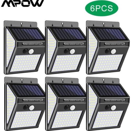 6-Packs 140 LED Solar Light Outdoor for MPOW Waterproof IP65 Grade 3 Lighting Mode PIR Motion Sensor Wall Light for Garden Decor