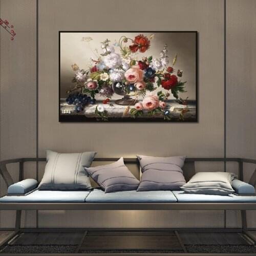 Vintage Flower Butterfly Canvas Painting Wall Art Retro Vase Picture Posters and Prints Craft for Living Room Bedroom Decoration