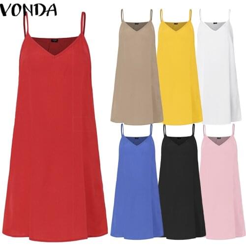 VONDA 7Colors Women Lining Dress 2021 Sexy Spaghetti Strap Inner Dress Vest Short Sleeveless Vestidos Plus Size