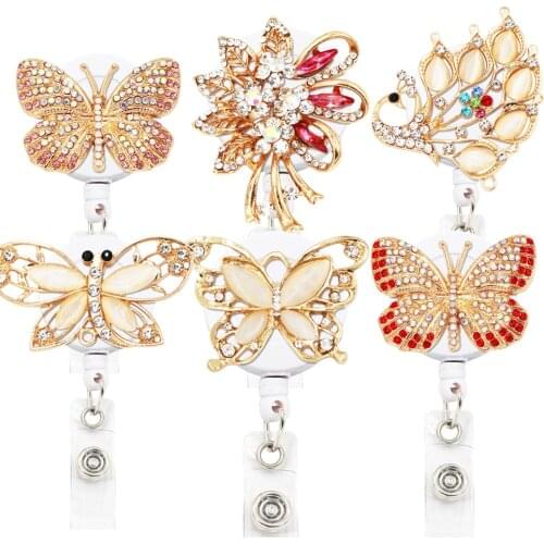 Flower Butterfly Style Retractable Badge Holder with Alligator Clip Retractable Cord ID Badge