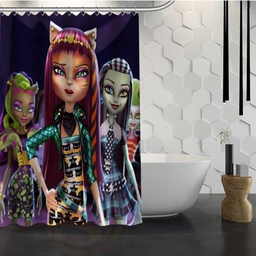 Custom Monster High Shower Curtain With Hooks High Defintion Printing Fabric Shower Curtain for Bathroom