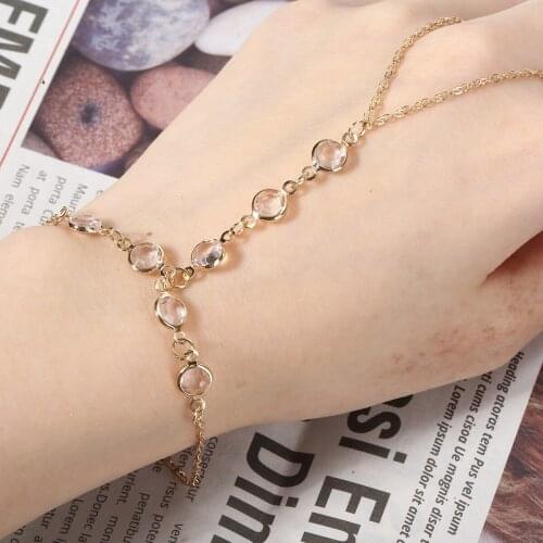 Women Slave Hand Chain Jewelry Trendy Interweave Finger Ring Bracelet Elegant Gold Color Jewelry Gift Relojes Para Mujer