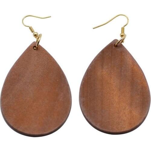 Monogram Teardrop Wood Earrings for Women ZWPON New Fashion Natural Wooden Jewelry