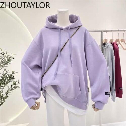 ZHOUTAYLOR Women Hoodies Office Lady Draw String Pullovers Femme Full Sleeve O-Neck Loose Autumn New Sweatshirt Female S0717