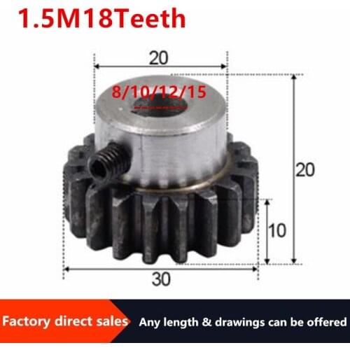 1pcs 1.5Modulus=1.5M 18Teeth Spur Gear with stage Metal Motor Boss/Convex Gear Inner Hole 8/10/12/15mm Gear Rack Transmission