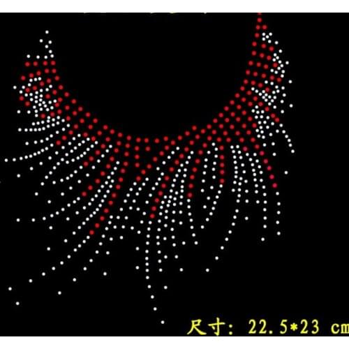 2pc/lot neckline hot fix motif iron on crystal transfers design iron on rhinestone appliques for sweater shirt