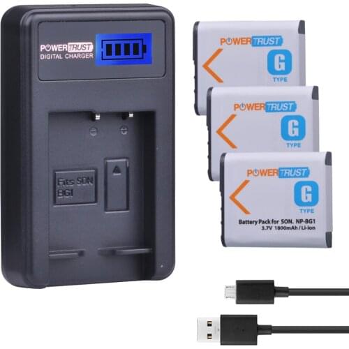 3Pcs 1800mAh NP BG1 NP-BG1 NPBG1 Camera Battery + LCD USB Charger For Sony HX10 W30 W210 W100 W110 W120 H50 H55 H70 HX9 T20