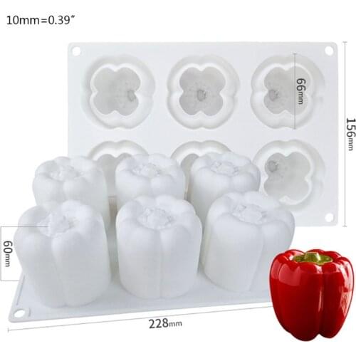6 Cavity 3D Chili Shape Silicone Mousse Cake Mold Non Stick Ice Cream Chocolate 27RE