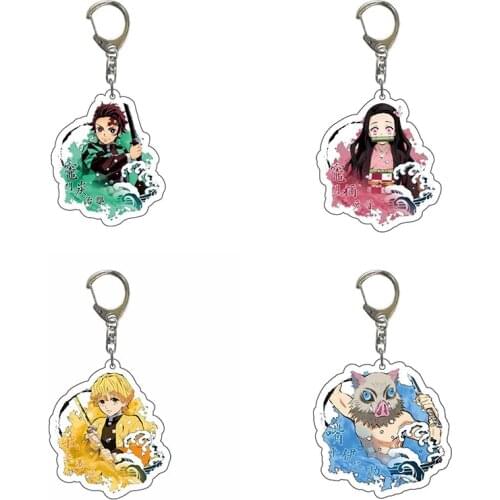 Kimetsu No Yaiba Keychain Tanjirou Nezuko Inosuke Zenitsu Demon Slayer Anime Accessories Fashion Jewelry Acrylic Key Chains