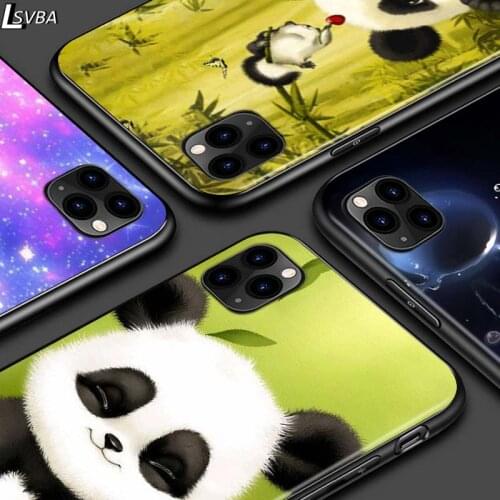 Cute Panda For iPhone 12 Pro Max Mini 11 Pro XS Max X XR 6S 6 7 8 Plus 5S Bright Black Phone Case