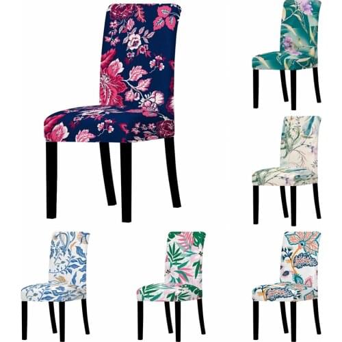 Abstract Floral Plant Dining Chair Cover Big Elastic Slipcover Watercolor Flower Seat Case Home Decor Removable Cover Seat White
