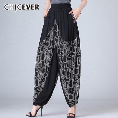 CHICEVER Korean Print Hit Color Lantern Pant Women High Waist Pocket Plus Size Loose Female Harem Pants Female 2020 Clothes New