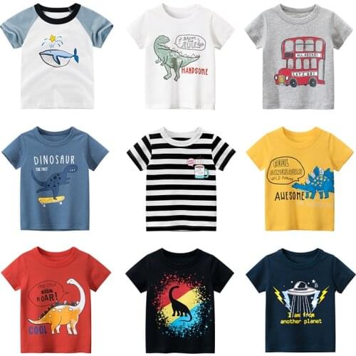 Kids T Shirts for Girls Boys Children Summer Cotton Cartoon Dinosaur Printing Car Tops T-shirt Childrens Clothes Baby Infant