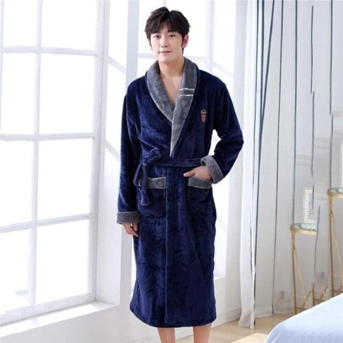 Coral Fleece V-neck Home Dressing Gown Plus Size 3XL For Male Bathrobe Sleepwear Home Clothing Solid Coloue Intimate Lingerie