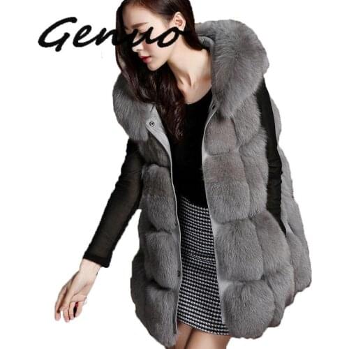 GENUO NEW Winter Faux Fur Coat Women Warm Jacket Long Sleeve Female Chic Outerwear Jacket And Vest Two Wear Sleeves Detachable
