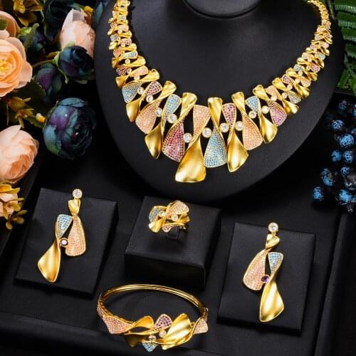 Kellybola Luxury Noble Women African Dubai Necklace Bangle Earrings Ring 4 PCS for Women Bridal Jewelry Sets Wedding Noble Set