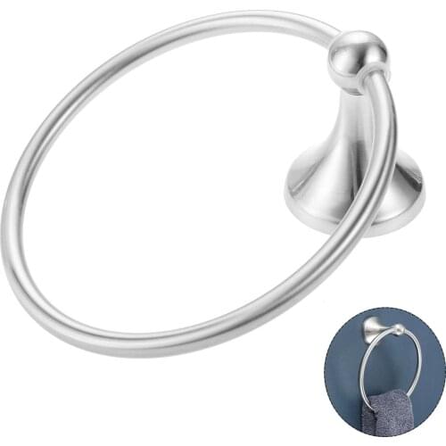 Stainless Steel Round Hand Wall Mounted Towel Holder Ring Rack Brushed Nickel Modern Minimalism Bathroom Kitchen Home Hotel Bar