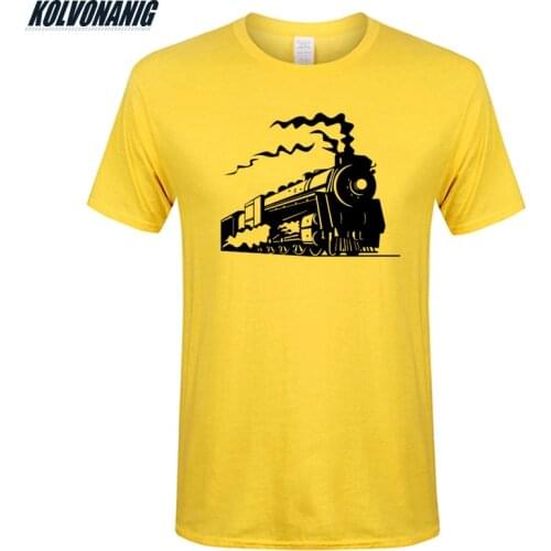 Summer Cotton O-Neck Short Sleeve Fitness Cool Mens T-Shirt Vintage Train Locomotive Old Steam Engine Print T Shirt Male Tees