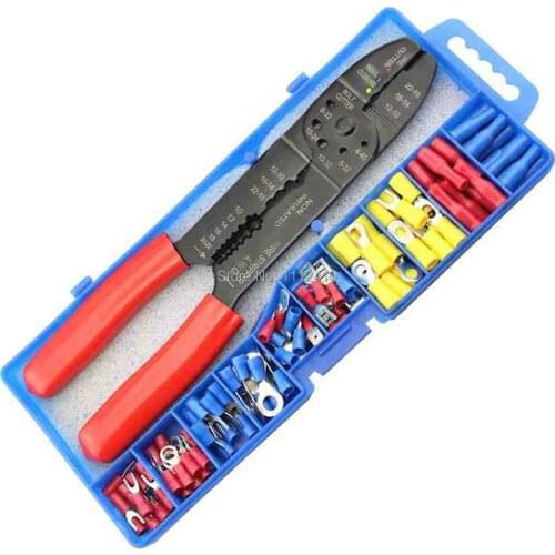 Multi-Function Cable Cutter Stripper Crimper Comination Pliers with 100 pcs Terminals Lugs Tupes Kit