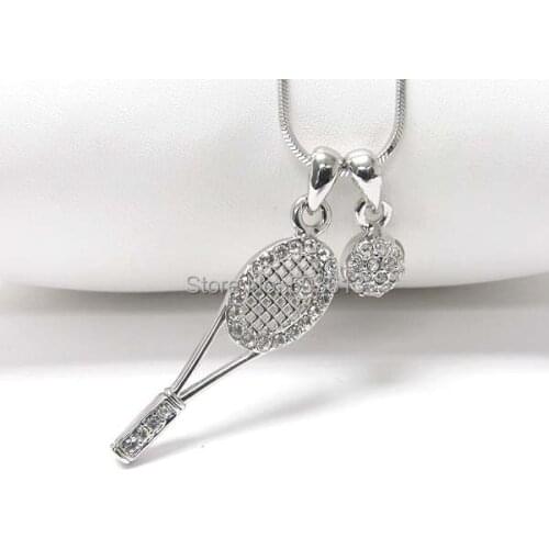 Fashion alloy crystal rhodium plated tennis/tennis ball sport pendant jewelry necklace xy168