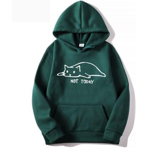 2021 Fashion Not Today Hip Hop Mens Hoodies Autumn Winter Fleece Male Hooded Sweatshirts Funny Hipster Cat Lazy Print Tracksuit