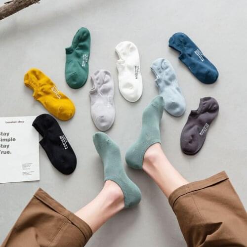 100% Mens Cotton Invisible No Show Socks Non-slip Summer Solid Color Silicone Short Socks Fashion Comfortable Ankle Boat Socks