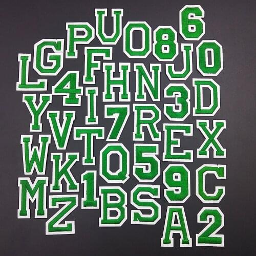 Diy Embroidery Patches Stickers Green 26 English Letters Number Applique Iron On Patchs For Clothing Badge Paste Clothes Hats