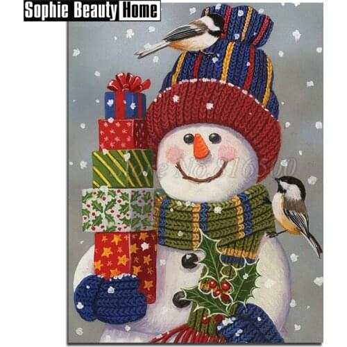Real 5D Diamond Cross Stitch Diy Full Diamond Painting Cartoon Hat Snowman and Birds Diamond Embroidery Needlework Gift 18A136