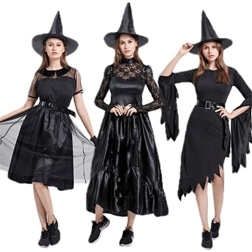 New Halloween Costumes for Women Adult Witch Sorceress Cosplay Dress Masquerade Performance Witch Clothing with Hat