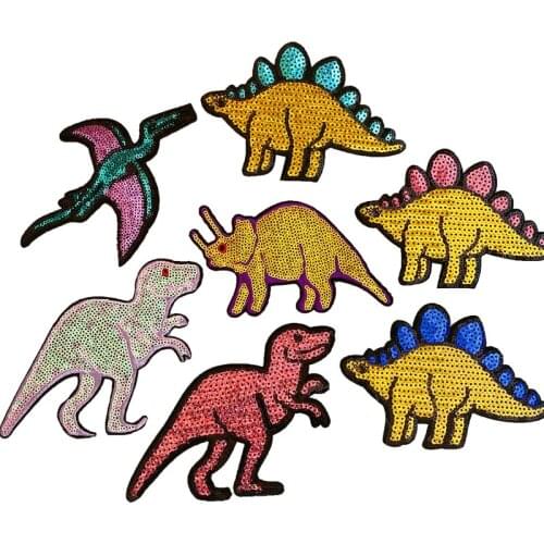 New Sequins Dinosaur Animals Patches Badge Sticker Clothing Accessories Iron on Patches for Clothing Sewing Supplies Patches