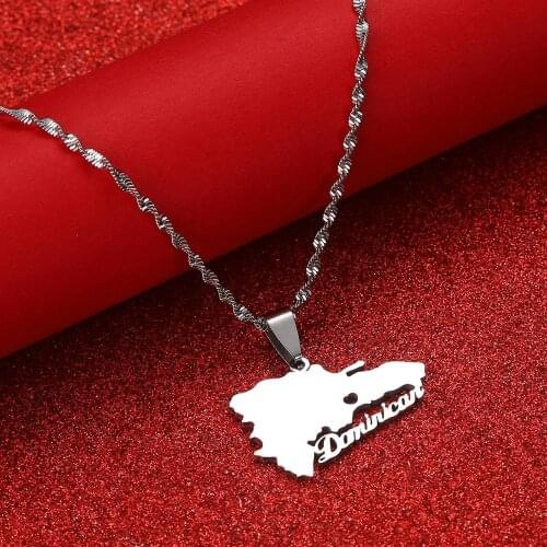 Dominican Map Pendant Necklaces Dominicans Country Map Jewelry Chain