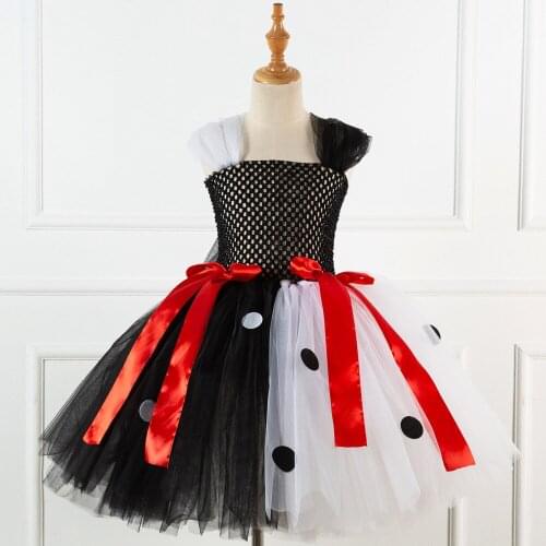 Dalmatian Girls Tutu Dress Polka Dot Tulle Flower Girl Birthday Party Dress Kids Halloween Costumes Dalmation Dog Girls Dress Up
