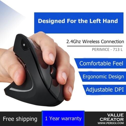 Genuine PERIXX PERIMICE-713 L - 2.4Ghz Wireless Left-Handed Ergonomic Vertical Mouse Computer Notebook Mouse