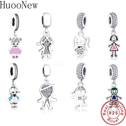 White Hat Blue Sport Boy Pendant Fit Original Charms Dangle 925 Sterling Silver Jewelry Pulseras For Friends Gift Bangle