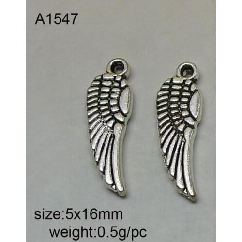 High Quality 100 Pieces/Lot 5*16mm Antique Silver Plated Wing Charms Pendant