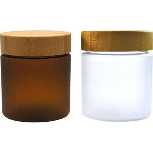 150ml 250ml big size clear frosted PET plastic cosmetic packaging jars with bamboo screw lid empty face mask matte brown jars
