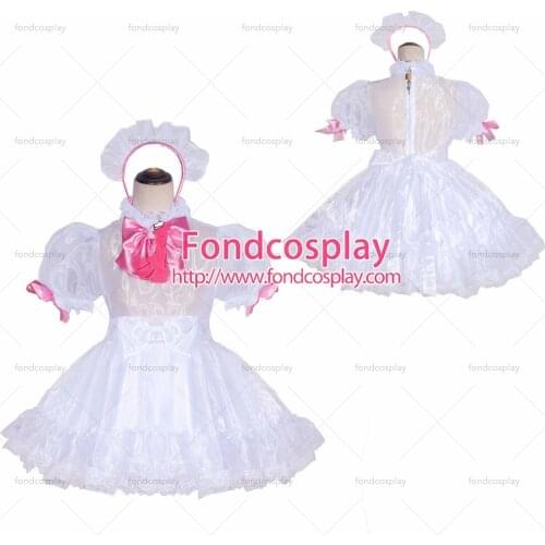 Fondcosplay adult sexy cross dressing sissy maid short French Lockable white Organza Dress Uniform Costume Tailor-made[G4047]
