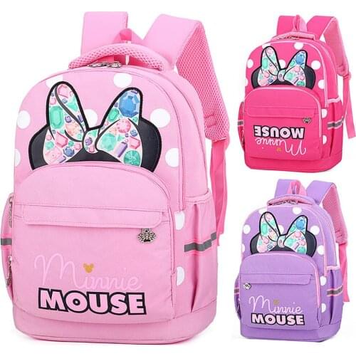 Disney Elementary School Students 1-3 Grade Students Schoolbag New Korean Cartoon Cute Bow Minnie Childrens Schoolbag Girl
