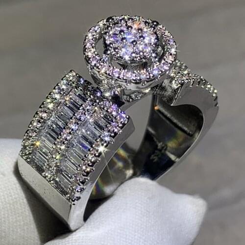 Sparkling Luxury Jewelry 925 Sterling Silver Princess Cut White AAAAA Cubic Zircon Party Women Wedding Fashion Ring For Lovers