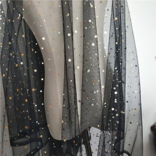 5 yards off white black tulle lace fabric with gold silver stars, bridal gown wedding dress fabric veils tutu dress 150cm wide