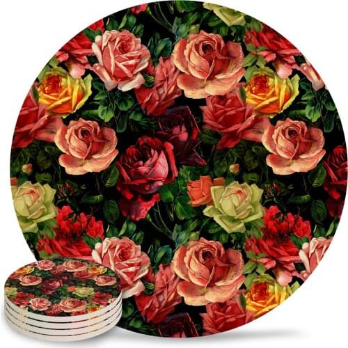 Vintage Shabby Chic Floral Roses Flowers Placemats for Table Kitchen Coffee Table Decor Accessories Ceramic Coasters