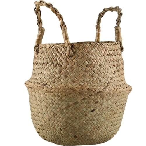 Seagrass Wickerwork Basket Rattan Foldable Hanging Flower Pot Planter Woven Dirty Laundry Hamper Storage Basket Home Decor Size