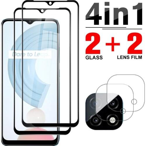 4in1 Black Edge Tempered Glass For Realme C21 Protective Glass For Realme C11 2021 C25 C25S C20 C12 C15 C 21 Lens Protect Film