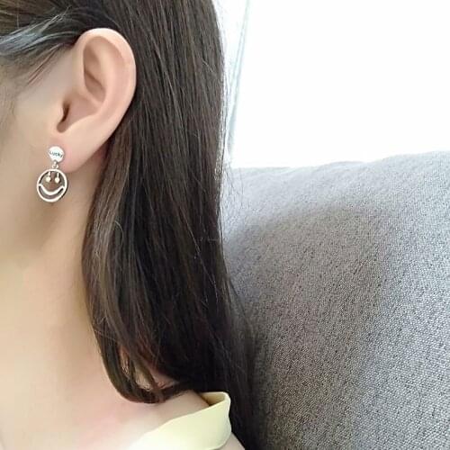 QMCOCO 925 Silver Simple Trendy Hollow Out Smiling Face Geometric Stud Earrings For Women Fine Jewelry Wedding Gifts