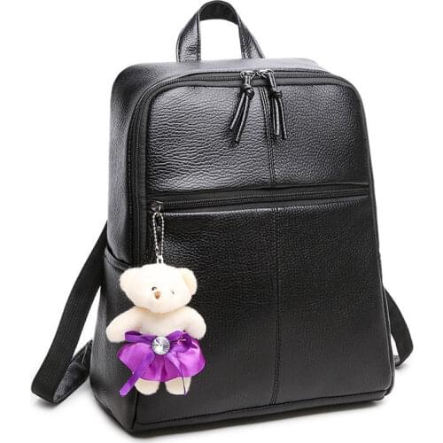 PU Leather Women School Backpacks Female Book Bags Solid Color Ladies Business Backpack Large Capacity Laptop Backpack for Girls